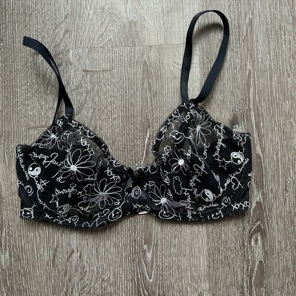 NWT Savage X Fenty Dear Diary Black Sheer Embroidered Bra 34DD - Picture 1 of 5